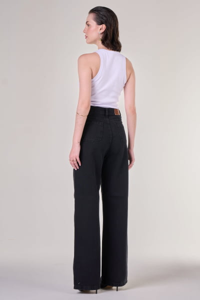 Calça Wide Leg Jeans Black Estonado F24068