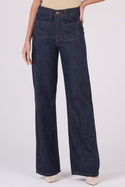 Calça Wide Leg Jeans com Linho F24085