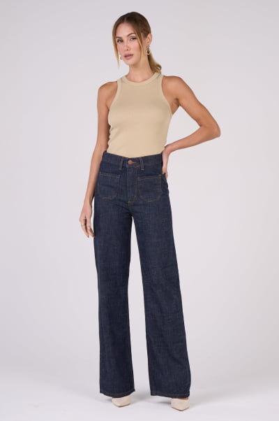 Calça Wide Leg Jeans com Linho F24085