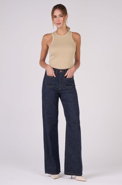 Calça Wide Leg Jeans com Linho F24085