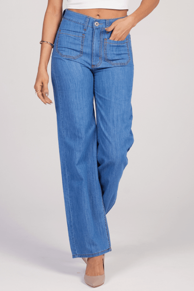 Calça Wide Leg Jeans de Tecido Leve F25032