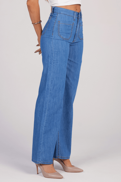 Calça Wide Leg Jeans de Tecido Leve F25032