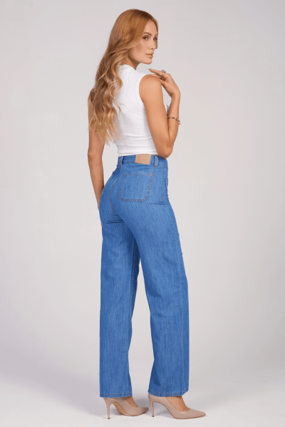 Calça Wide Leg Jeans de Tecido Leve F25032