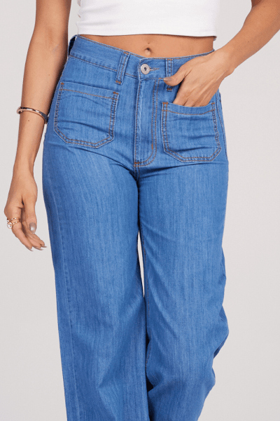 Calça Wide Leg Jeans de Tecido Leve F25032