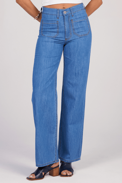 Calça Wide Leg Jeans de Tecido Leve F25032 Calça Wide Leg Jeans de Tecido Leve F25032