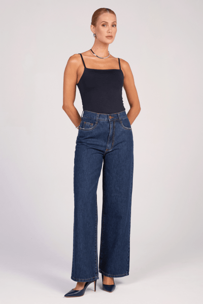 Calça Wide Leg Jeans Escuro F25031