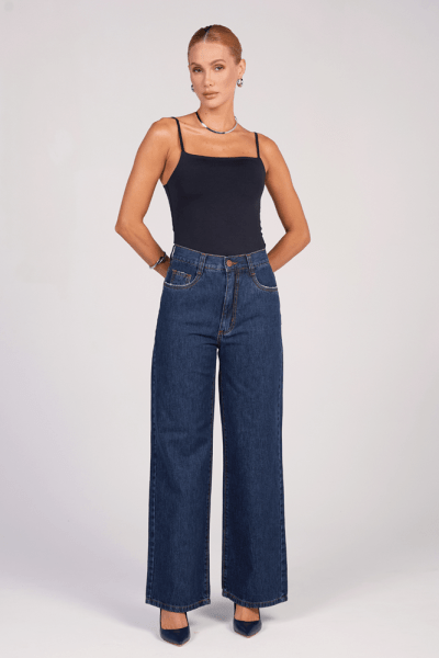 Calça Wide Leg Jeans Escuro F25031