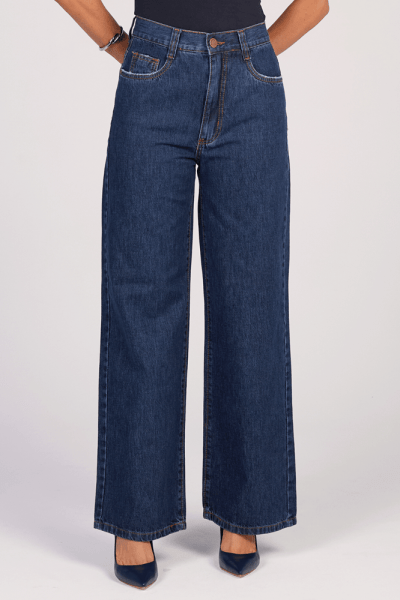 Calça Wide Leg Jeans Escuro F25031 Calça Wide Leg Jeans Escuro F25031