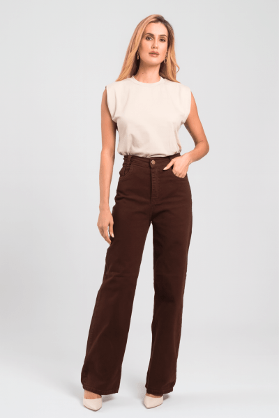 Calça Wide Leg Marrom