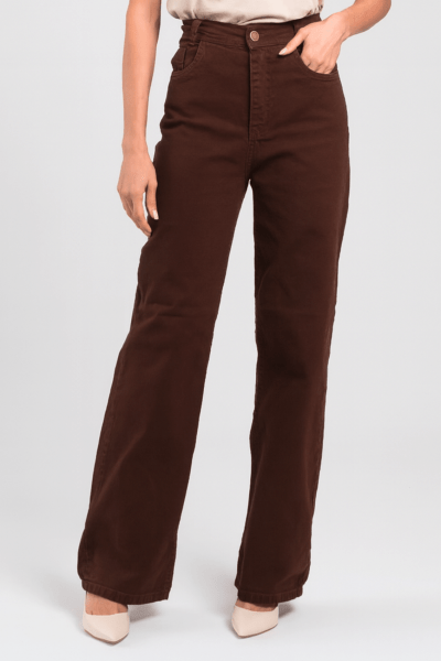 Calça Wide Leg Marrom F2907MA