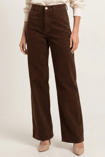 Calça Wide Leg Marrom F2907MA Calça Wide Leg Marrom F2907MA
