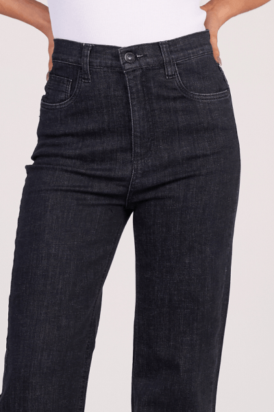 Calça Wide Leg Slim Jeans Black F25040