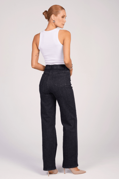 Calça Wide Leg Slim Jeans Black F25040