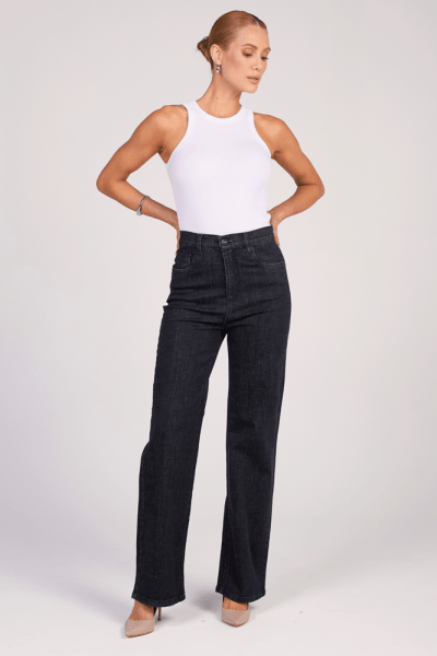 Calça Wide Leg Slim Jeans Black F25040 Calça Wide Leg Slim Jeans Black F25040