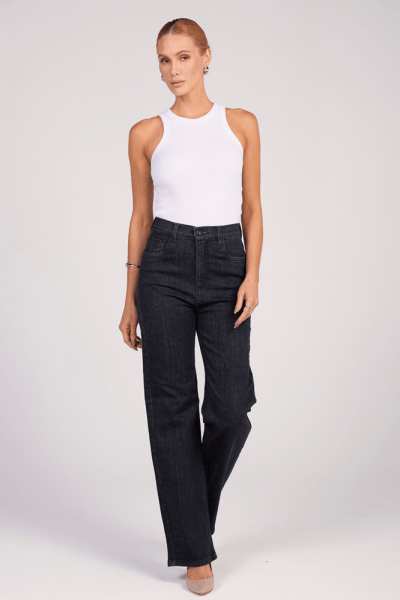 Calça Wide Leg Slim Jeans Black F25040