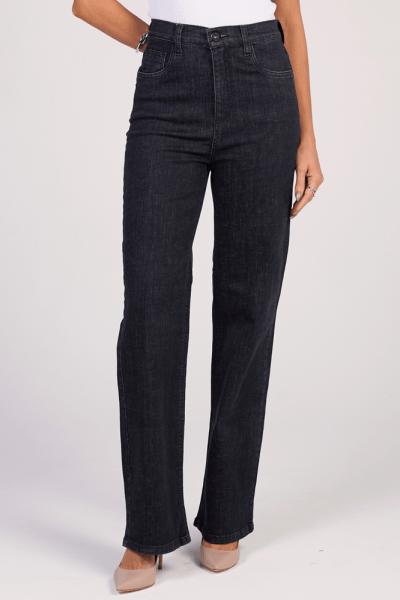 Calça Wide Leg Slim Jeans Black F25040