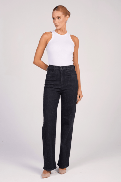 Calça Wide Leg Slim Jeans Black F25040