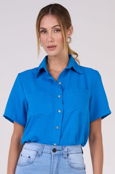 Camisa Feminina Azul Manga Curta CA25006AZ