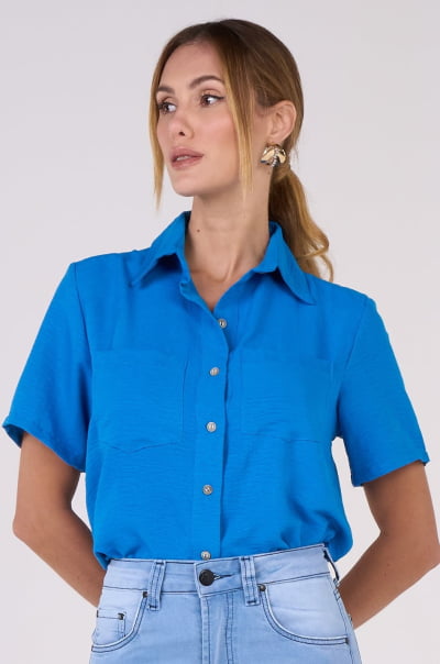 Camisa Feminina Azul Manga Curta CA25006AZ