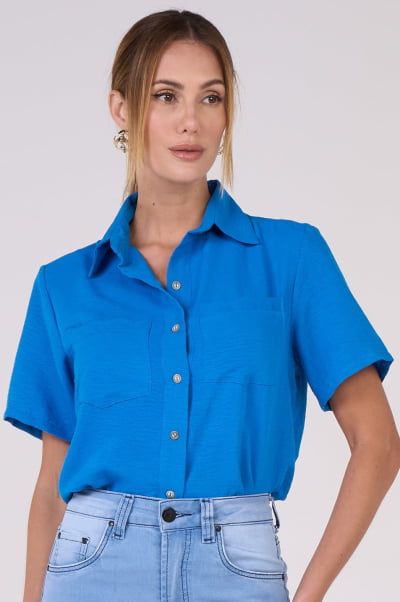 Camisa Feminina Azul Manga Curta CA25006AZ