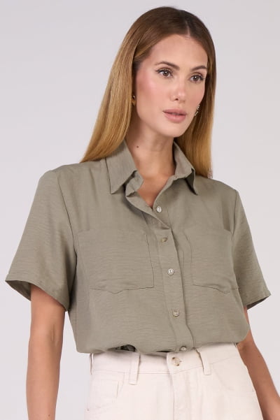 Camisa Feminina Verde Manga Curta Verde Militar CA25006ML