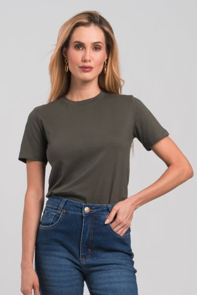 Camiseta Feminina Slim Verde Militar CA24001