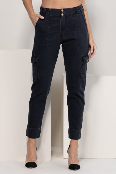 Calça Jeans Cargo Jeans Black Stonado F2869