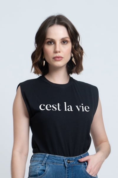 Regata Muscle Tee Preta C'est La Vie