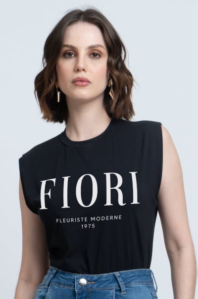 Regata Muscle Tee Preta Fiori
