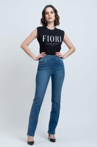 Regata Muscle Tee Preta Fiori