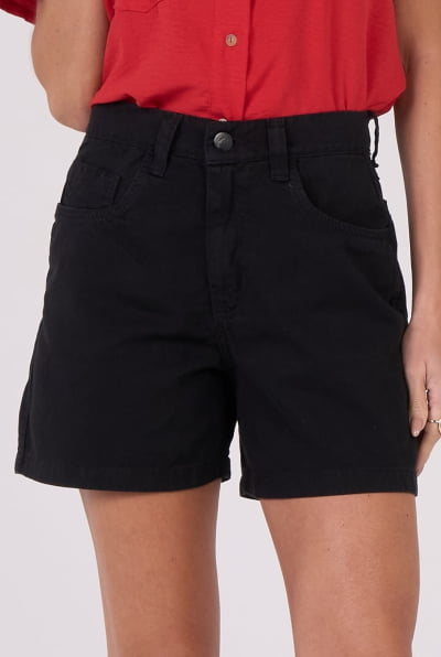 Short Feminino Mom de Sarja Preta F24098PR