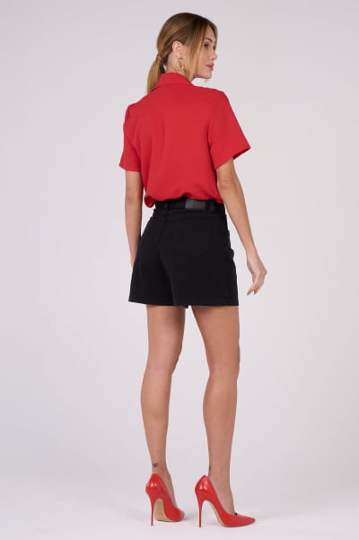 Short Feminino Mom de Sarja Preta F24098PR