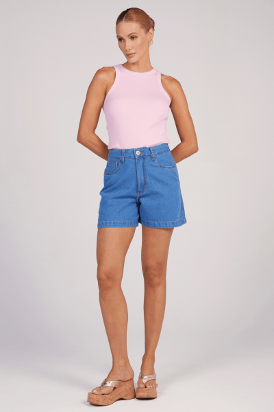 Short Jeans Mom Azul Médio F25023