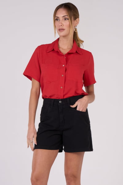 Short Mom Preto de Sarja F24098PT
