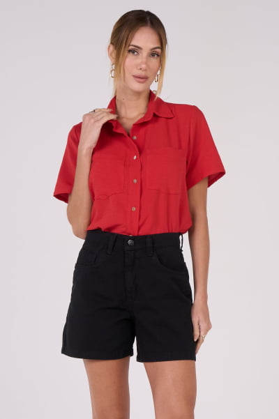 Short Mom Preto de Sarja F24098PT