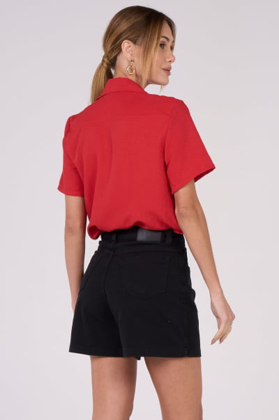 Short Mom Preto de Sarja F24098PT