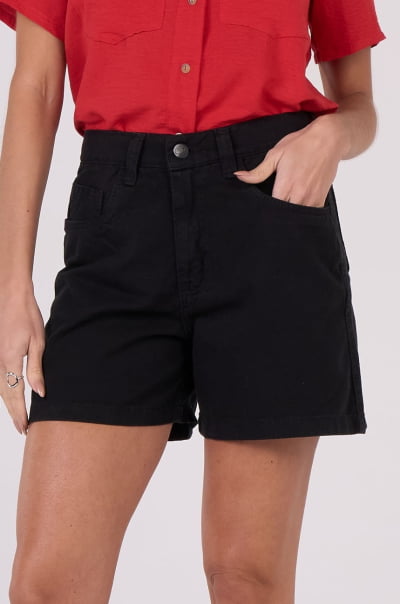 Short Mom Preto de Sarja F24098PT