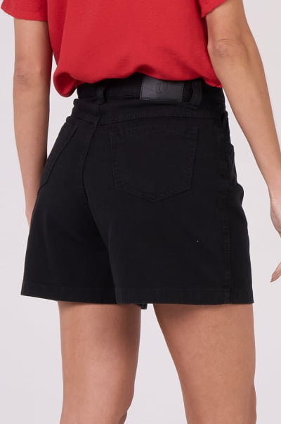 Short Mom Preto de Sarja F24098PT