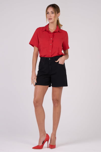 Short Mom Preto de Sarja F24098PT