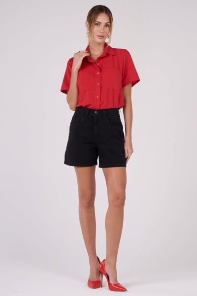 Short Mom Preto de Sarja F24098PT