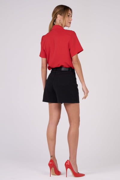 Short Mom Preto de Sarja F24098PT