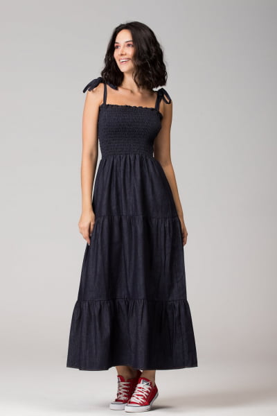 VESTIDO JEANS LASTEX LONGO VT008