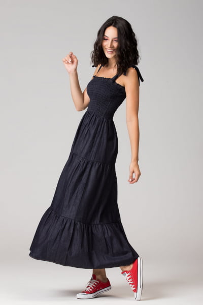 VESTIDO JEANS LASTEX LONGO VT008