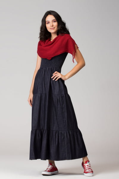 VESTIDO JEANS LASTEX LONGO VT008