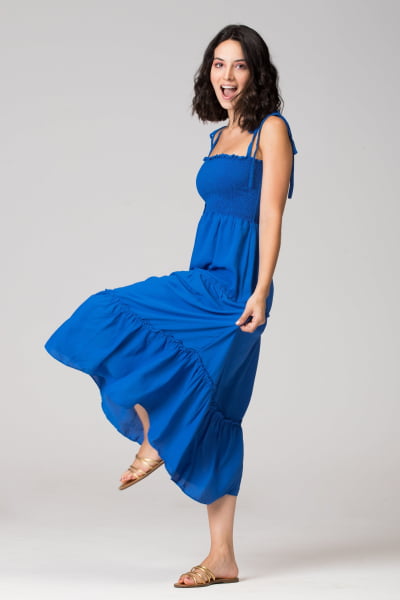 VESTIDO LASTEX LONGO AZUL BIC VT012