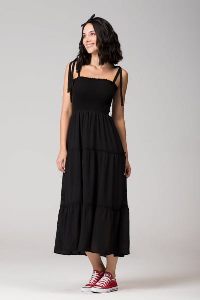 VESTIDO LASTEX MIDI PRETO VT016