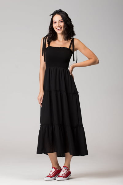 VESTIDO LASTEX MIDI PRETO VT016