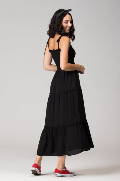 VESTIDO LASTEX MIDI PRETO VT016