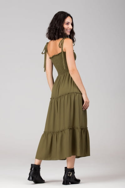 VESTIDO LASTEX MIDI VERDE MILITAR VT017
