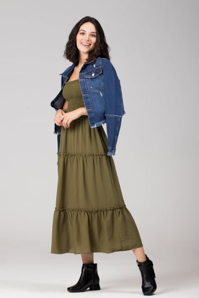 VESTIDO LASTEX MIDI VERDE MILITAR VT017